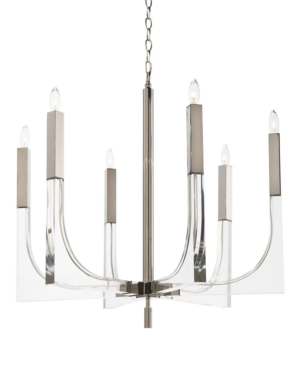 John Richard Acrylic And Nickel Six-Light Chandelier - Image 3