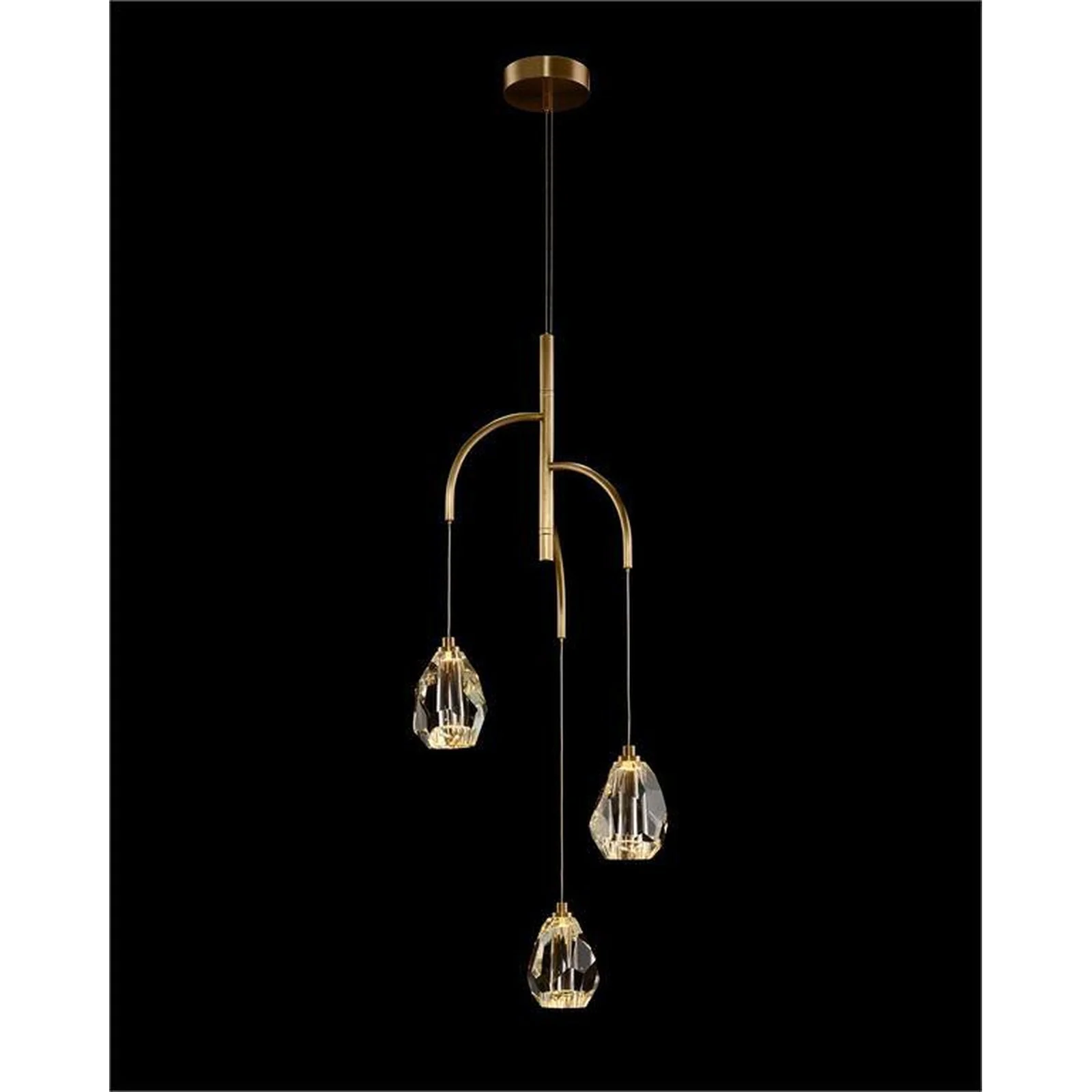 John Richard Faceted Chunk Crystal Three-Light Chandelier - Image 1