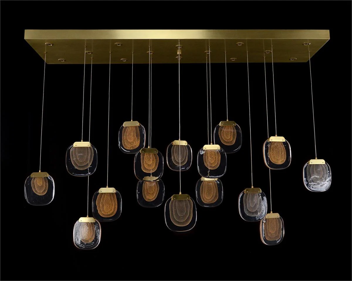 John Richard Bansho: Layered Glass Thirty-Light Horizontal Pendant Chandelier - Image 2