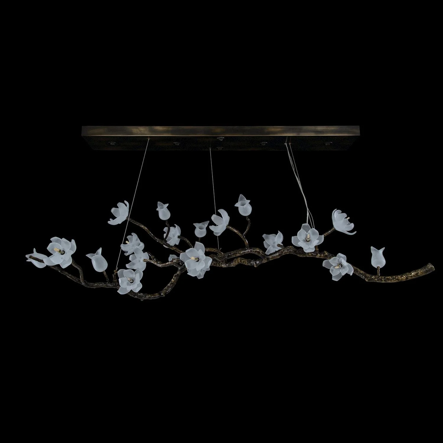 John Richard Churippu Magnolia & Tulip Glass Bronze Oblong Nineteen-Light Chandelier - Image 3