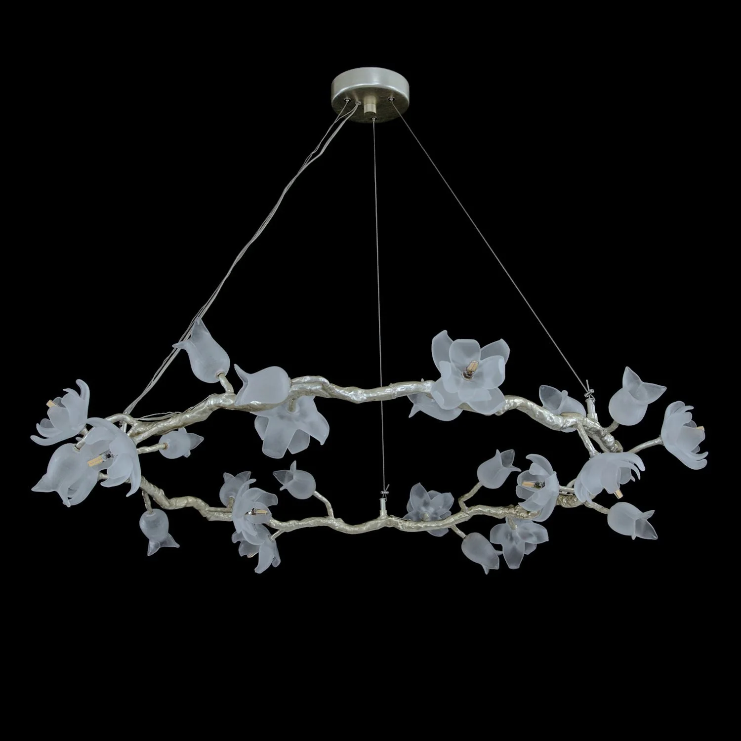 John Richard Churippu Magnolia & Tulip Glass Silver Leaf Twelve-Light Halo Chandelier - Image 2