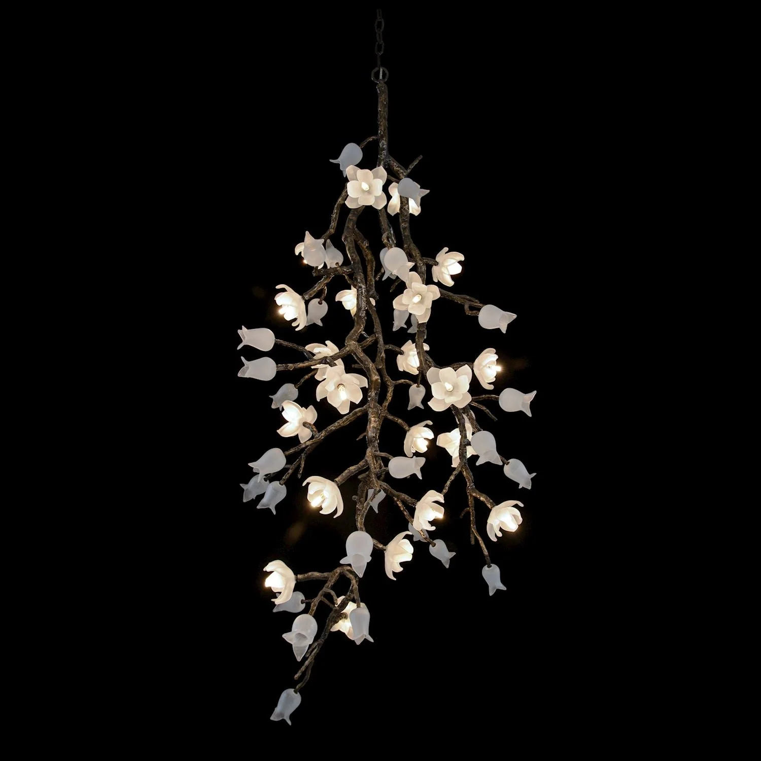 John Richard Churippu Magnolia & Tulip Glass Bronze Vertical Twenty-One Light Chandelier - Image 1