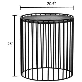 Surya Asmayra Modern Wood Top With Black Metal Base Round Accent Side Table AYM-003 - Image 3