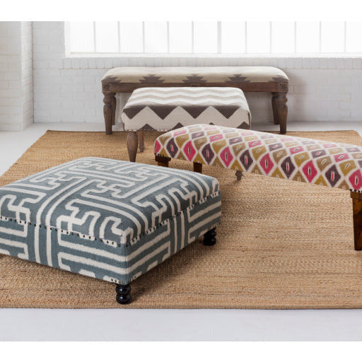 Surya Archive Modern Dusty Sage & Beige Hand Woven Wool Ottoman FL-1002 - Image 2