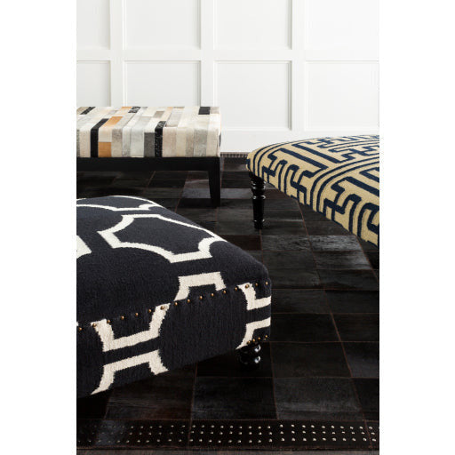 Surya Archive Modern Tan & Navy Blue Hand Woven Wool Ottoman FL-1011 - Image 2