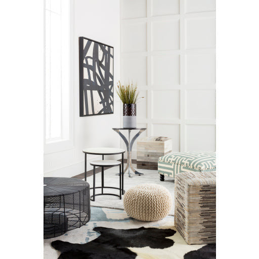 Surya Hearthstone Modern Marble Top With Black Metal Base Set of 2 Nesting Accent Side Tables HTS-001 - Image 3
