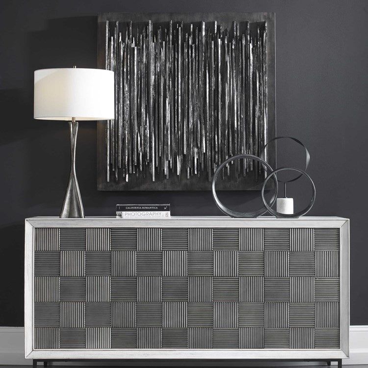 Uttermost Emerge Fossil Gray with Silver Leaf Accents Aged Teak Wood Wall Panel - Image 1