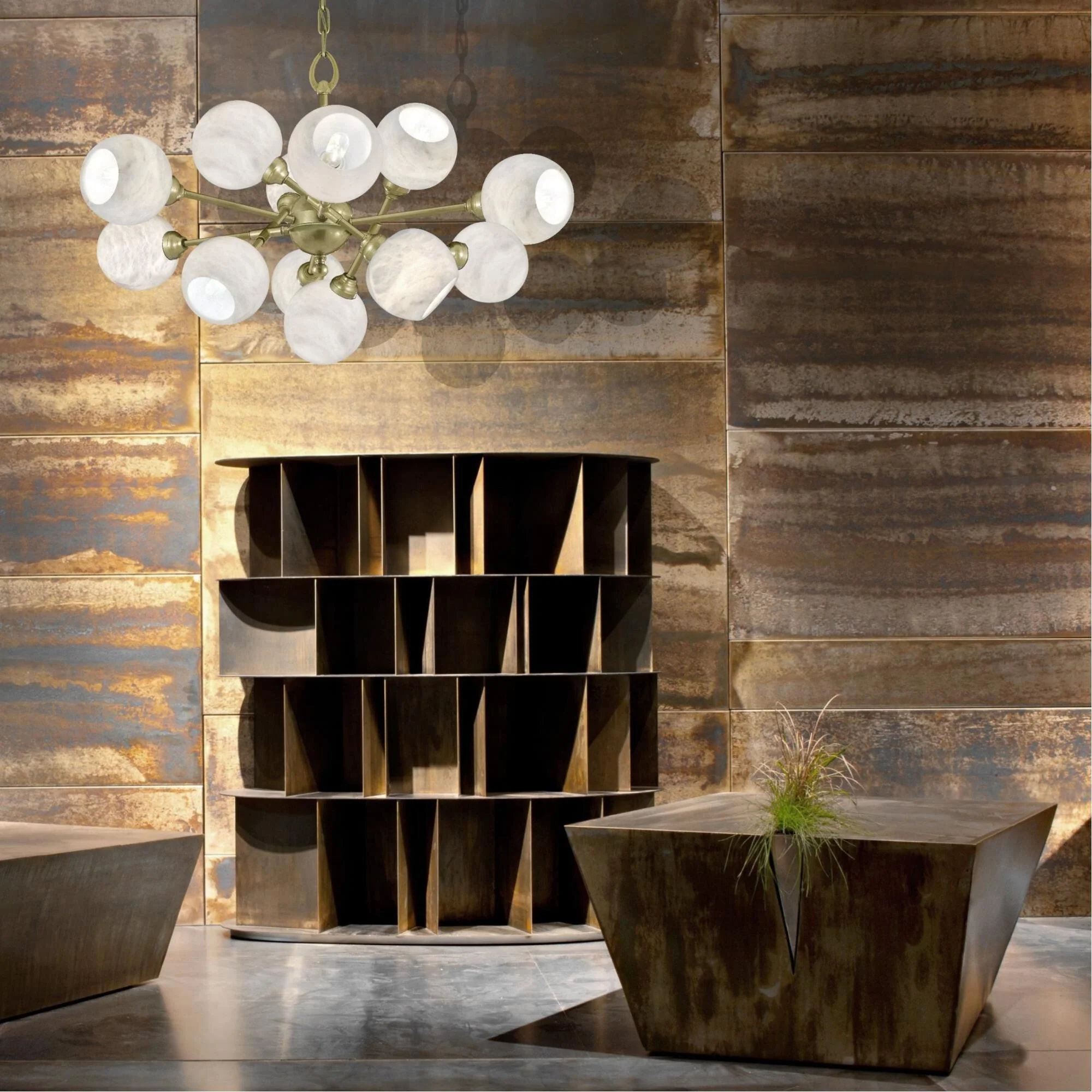 American Brass And Crystal Alabaster Globes 12 Light Chandelier Cp474057 - Image 3
