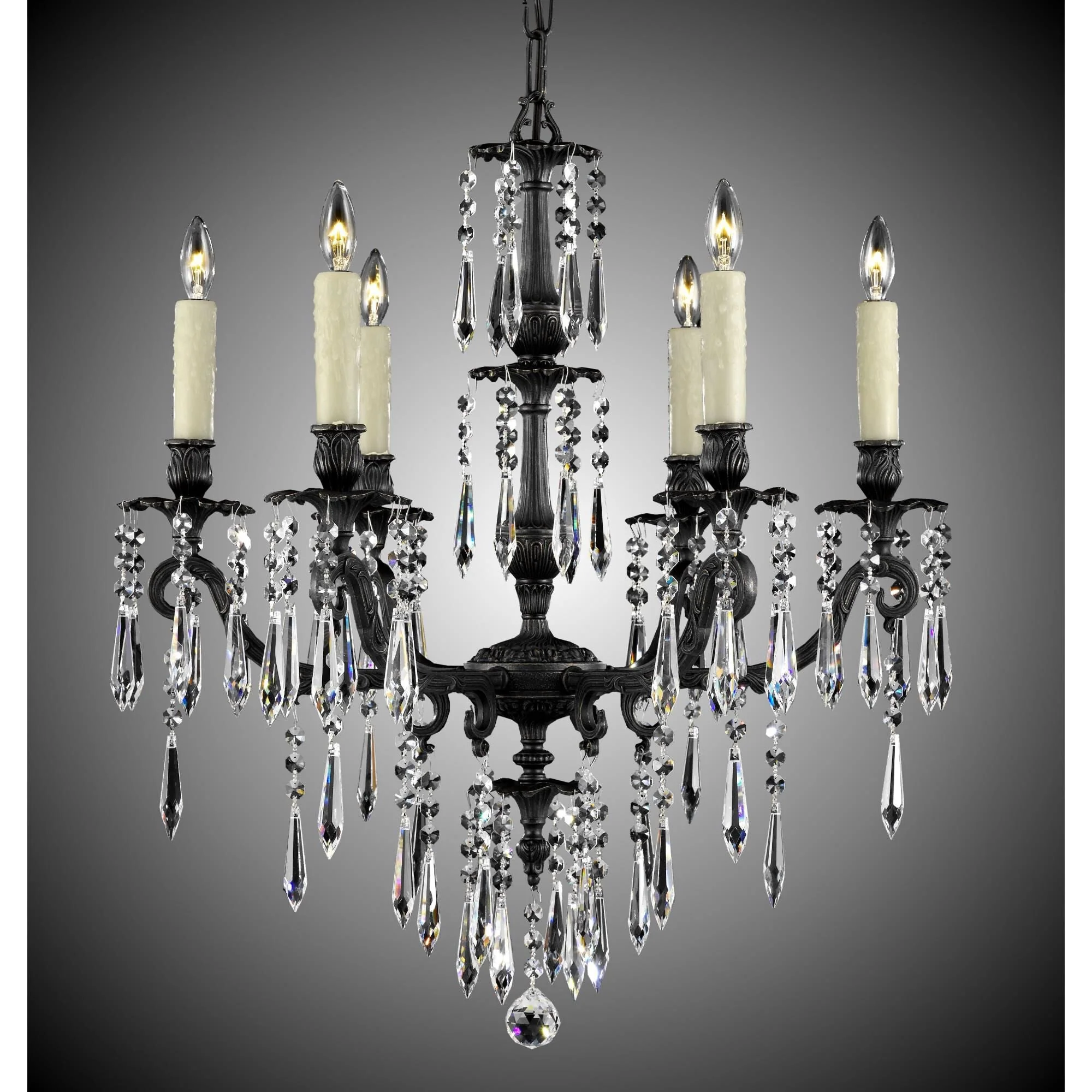 American Brass And Crystal Parisian 6 Light Chandelier Cp312384 - Image 2