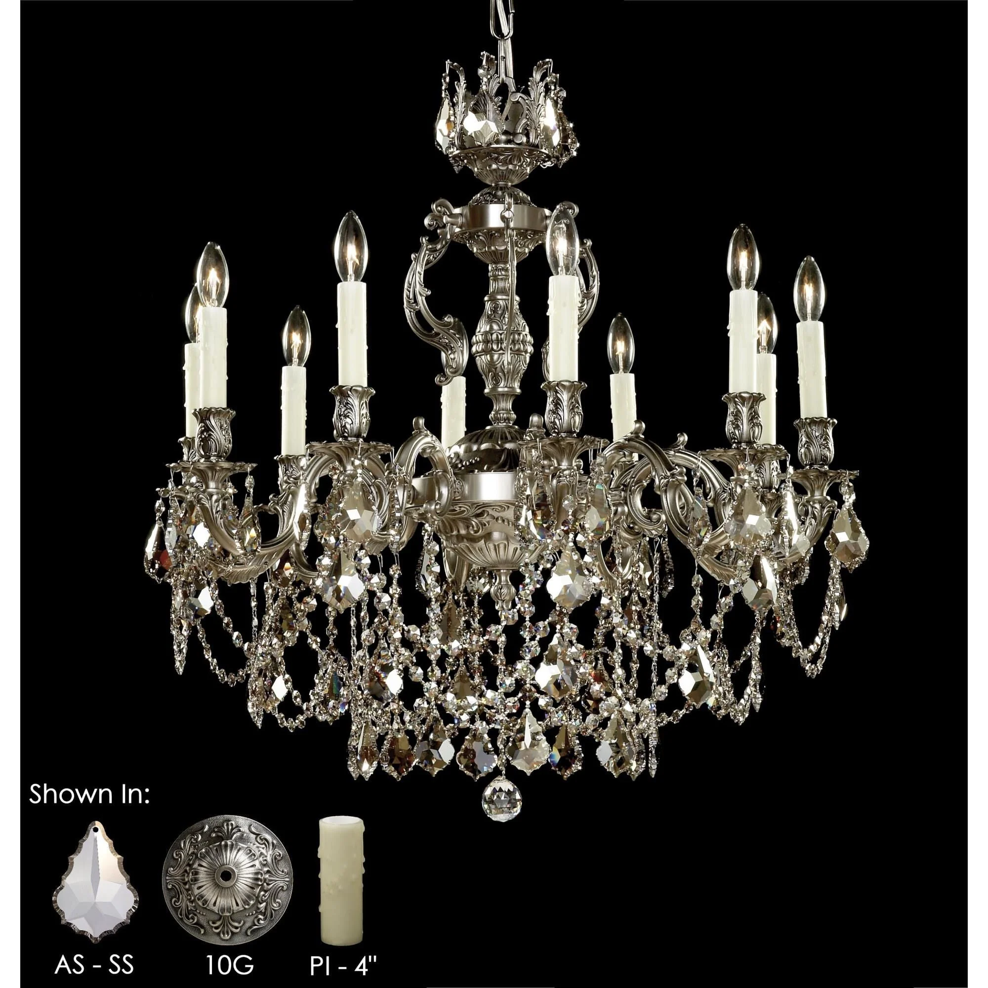 American Brass And Crystal Rosetta 10 Light Chandelier Cp131040 - Image 3