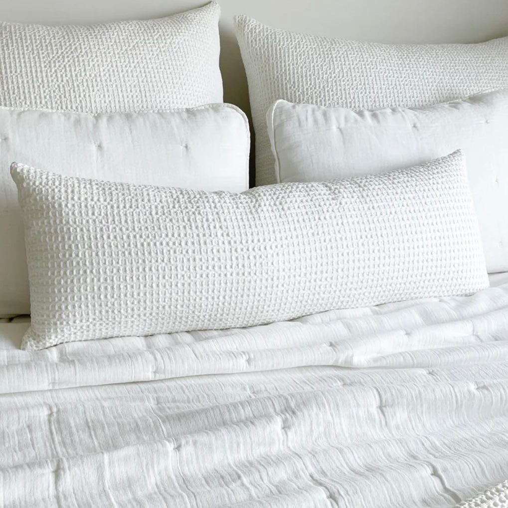 Anaya Home Cool Cotton White Waffle Weave Pillow 14×40 With Down Insert ~ DREAMY BEDDING SALE~ Limited Quantity