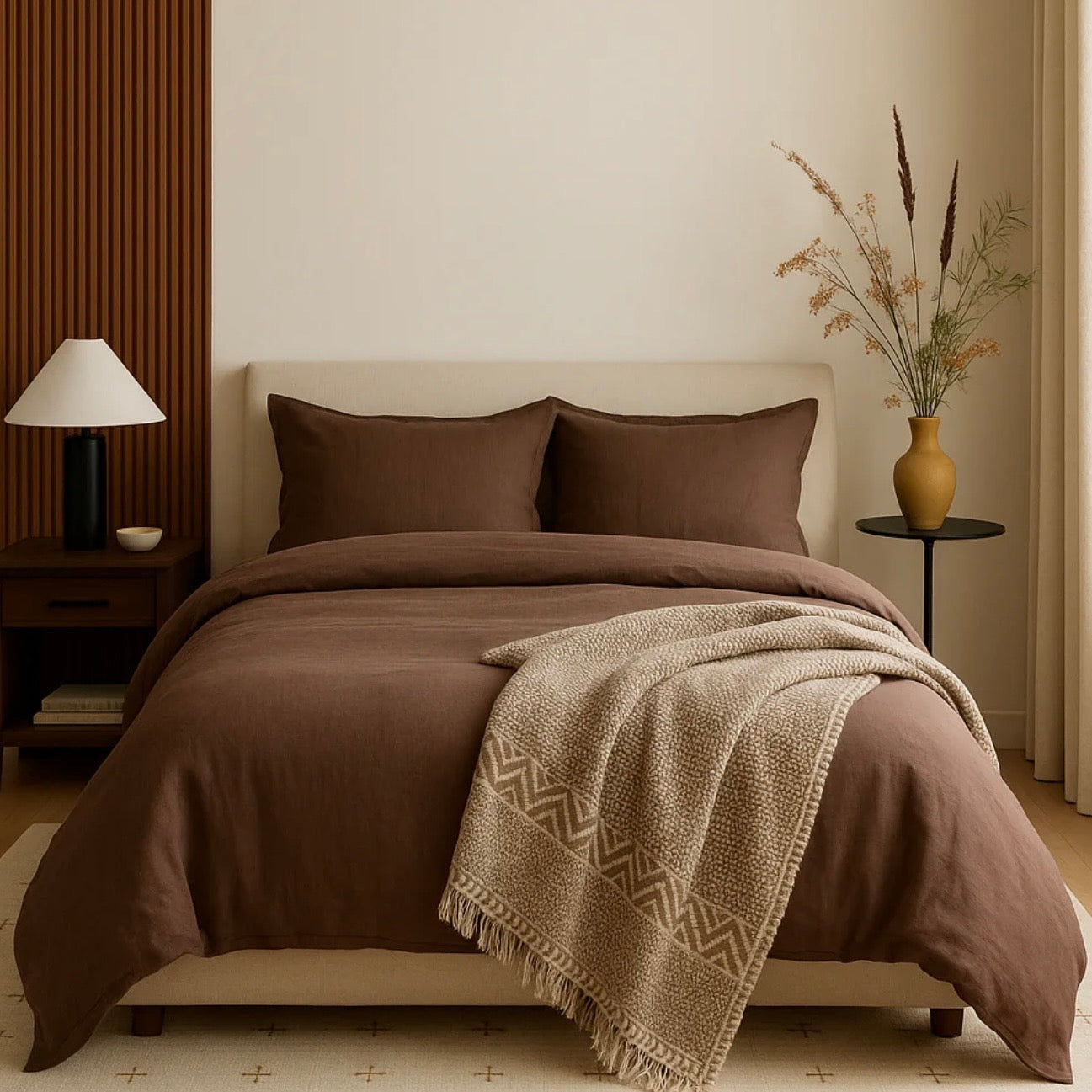 Anaya Home So Soft Linen Oak Brown Duvet Cover Available in Queen and King Sizes