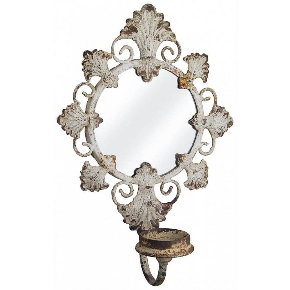 Provence Home Distressed White Antiqued Metal Candle Wall Sconce