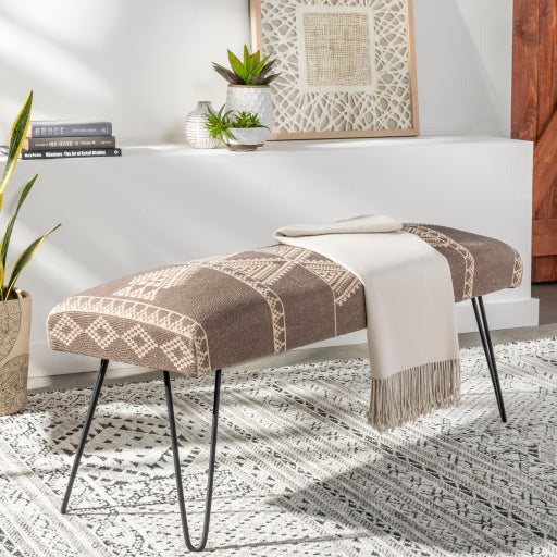 Surya Asmara Rustic Modern Hand Woven Fabric Bench With Black Metal Base RAM-001 - Image 1