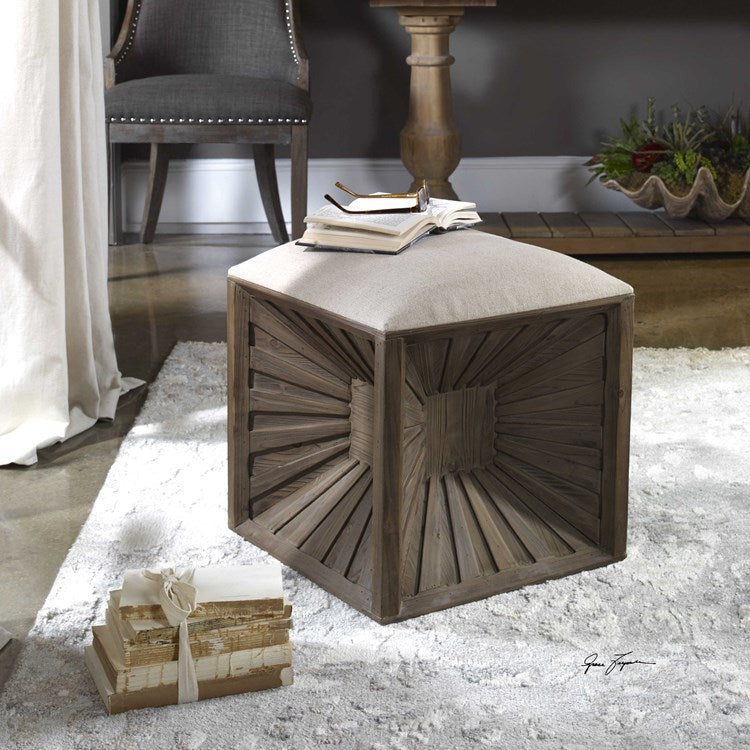 Uttermost Jia Tan Linen Seat Cushion Weathered Fir Wood Ottoman