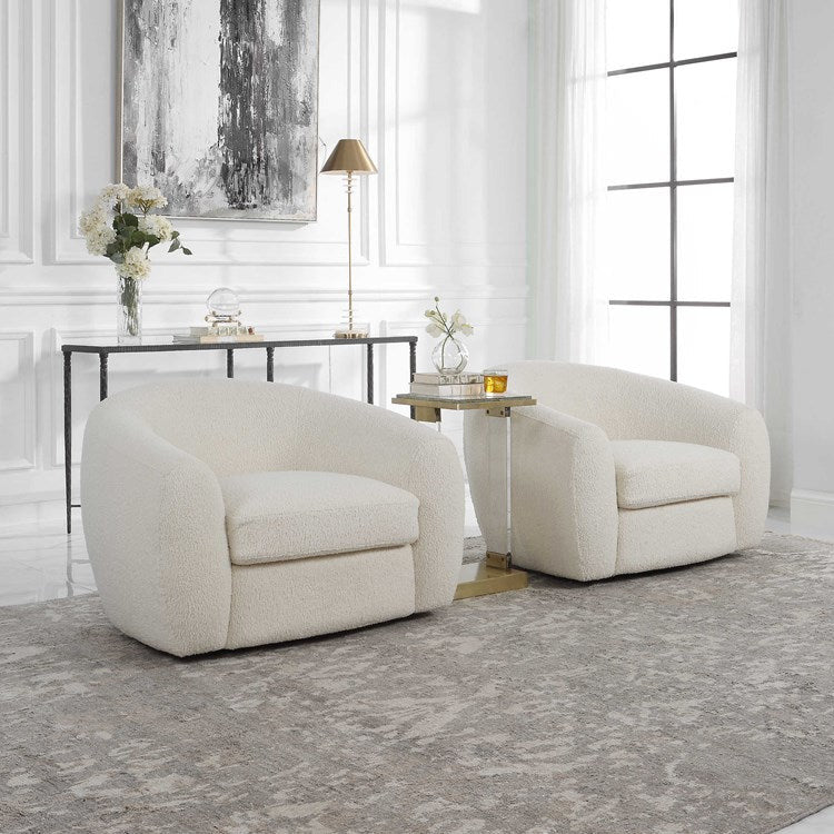 Uttermost Capra Luxe Off-White Faux Shearling Curved Swivel Chair