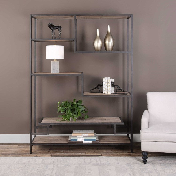 Uttermost Sherwin Reclaimed Pine With Aged Black Iron Etagere Bookcase - Image 3