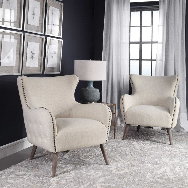 Uttermost Donya Cream Linen Accent Chair With Button Tufted Back - Image 2