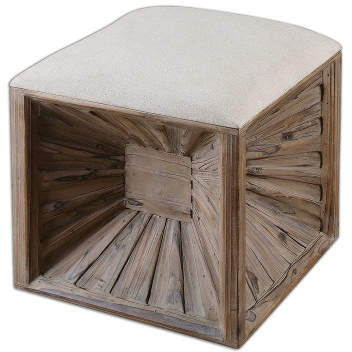 Uttermost Jia Tan Linen Seat Cushion Weathered Fir Wood Ottoman - Image 2