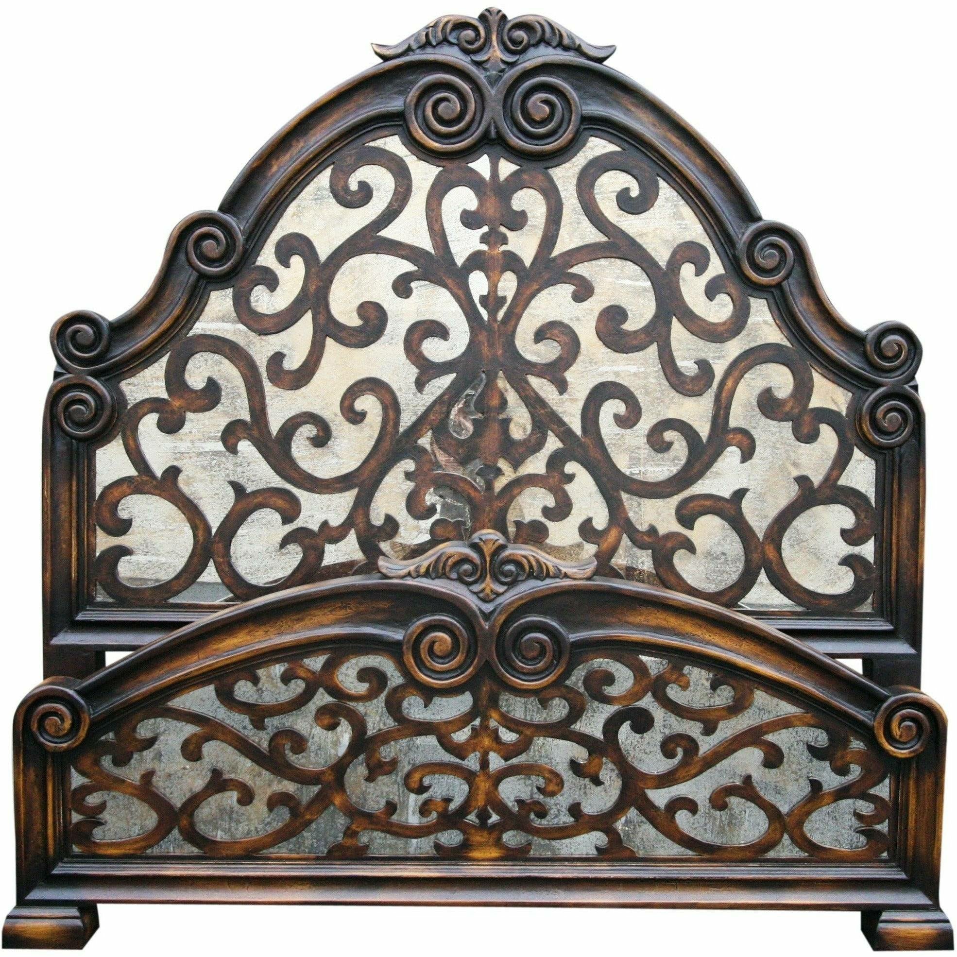 Casa Bonita Peruvian Hand-Painted Carved Wood and Antiqued Mirror Raquel King Size Bed - Image 1
