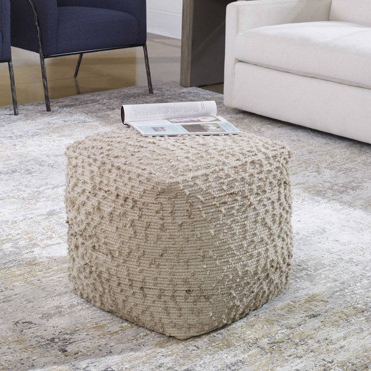 Uttermost Valda Handwoven Beige & Light Gray Pouf