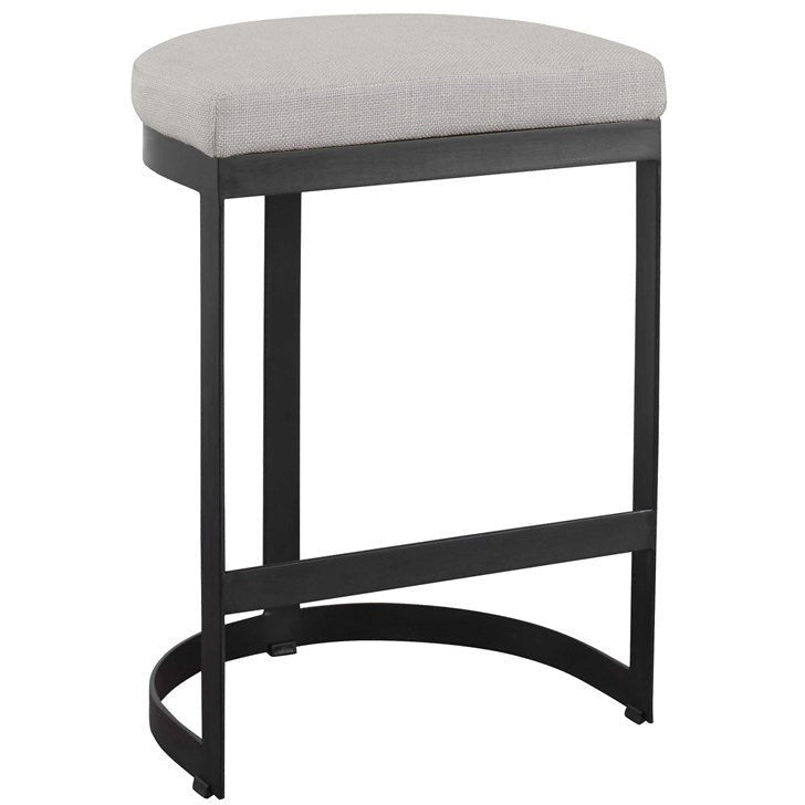 Uttermost Ivanna Off White Linen Performance Fabric Counter Stool With Matte Black Iron Base - Image 2