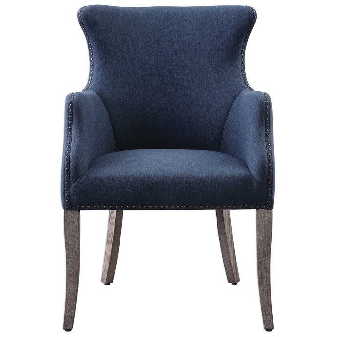 Uttermost Yareena Denim Blue Linen Contemporary Wingback Chair - Image 2