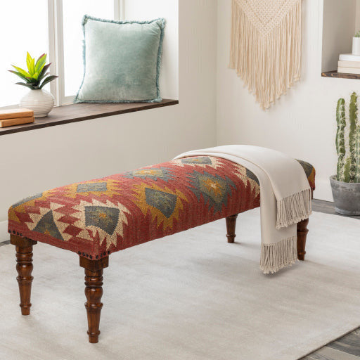Surya Panja Rustic Modern Hand Woven Fabric Bench With Wood Base  PAJ-002 - Image 1