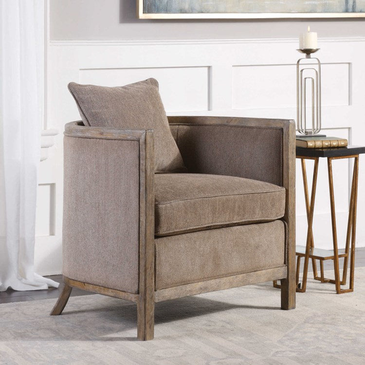 Uttermost Viaggio Gray Chenille Barrel Back Tub Chair - Image 1