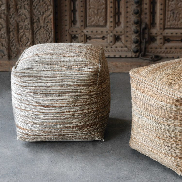 Uttermost Shiro Beige Textured Fabric Pouf Ottoman - Image 2