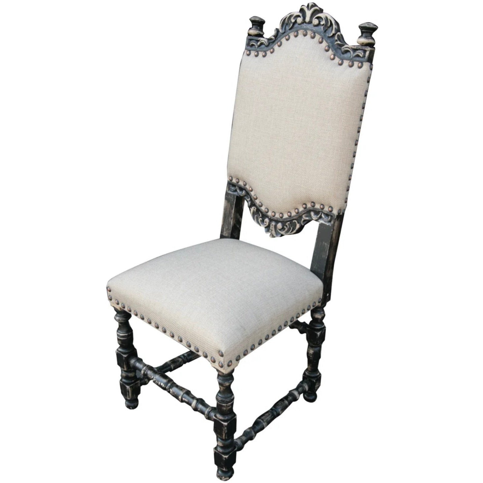 Casa Bonita Peruvian Hand-Painted Carved Wood and Linen Del Rey Dining Chair - Image 1