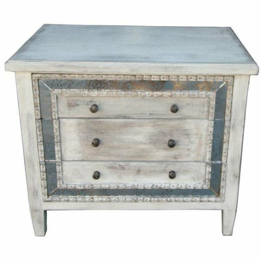 Casa Bonita Peruvian Hand-Painted Carved Wood and Antiqued Mirror Madeleine Nightstand - Image 1
