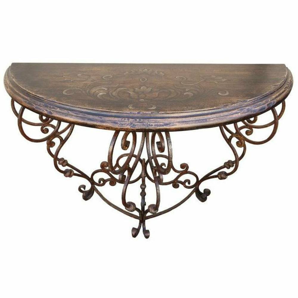 Casa Bonita Peruvian Hand-Painted Carved Wood and Hand Forged Iron Santander Demilune Console Table - Image 1