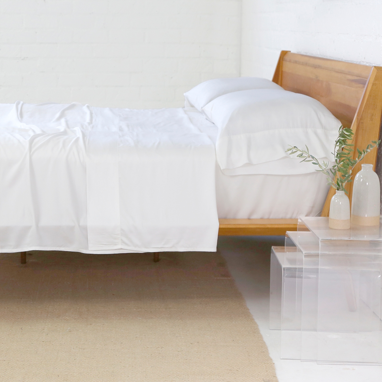 Pom Pom at Home Bamboo Sateen White Sheet Set ~ Available in Twin, Queen and King Sizes
