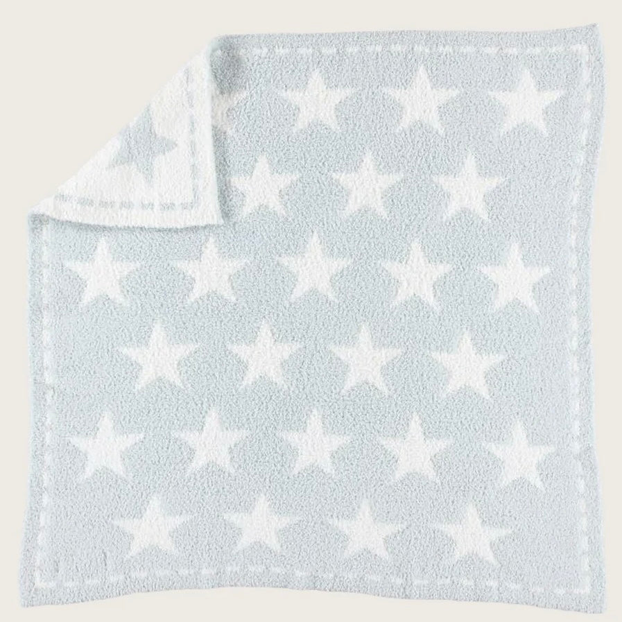 Barefoot Dreams CozyChic Dream Receiving Baby Blanket ~ Aqua Ice Stars