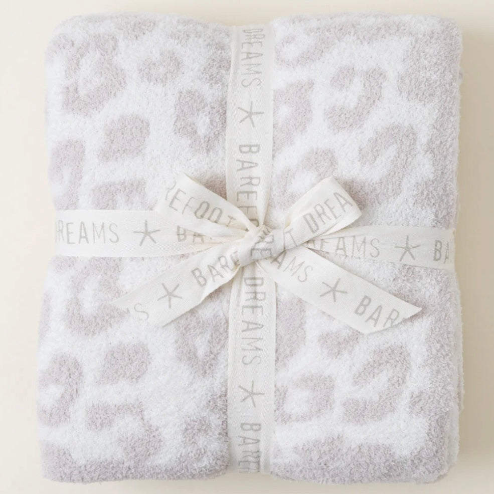 Barefoot Dreams CozyChic Barefoot in The Wild Leopard Cream and Stone Throw Blanket - Image 1