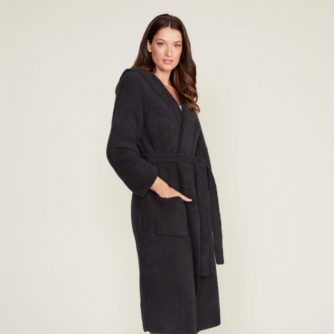 Barefoot Dreams CozyChic Ribbed Hooded Carbon Robe ~ Size Small / Medium - Image 1