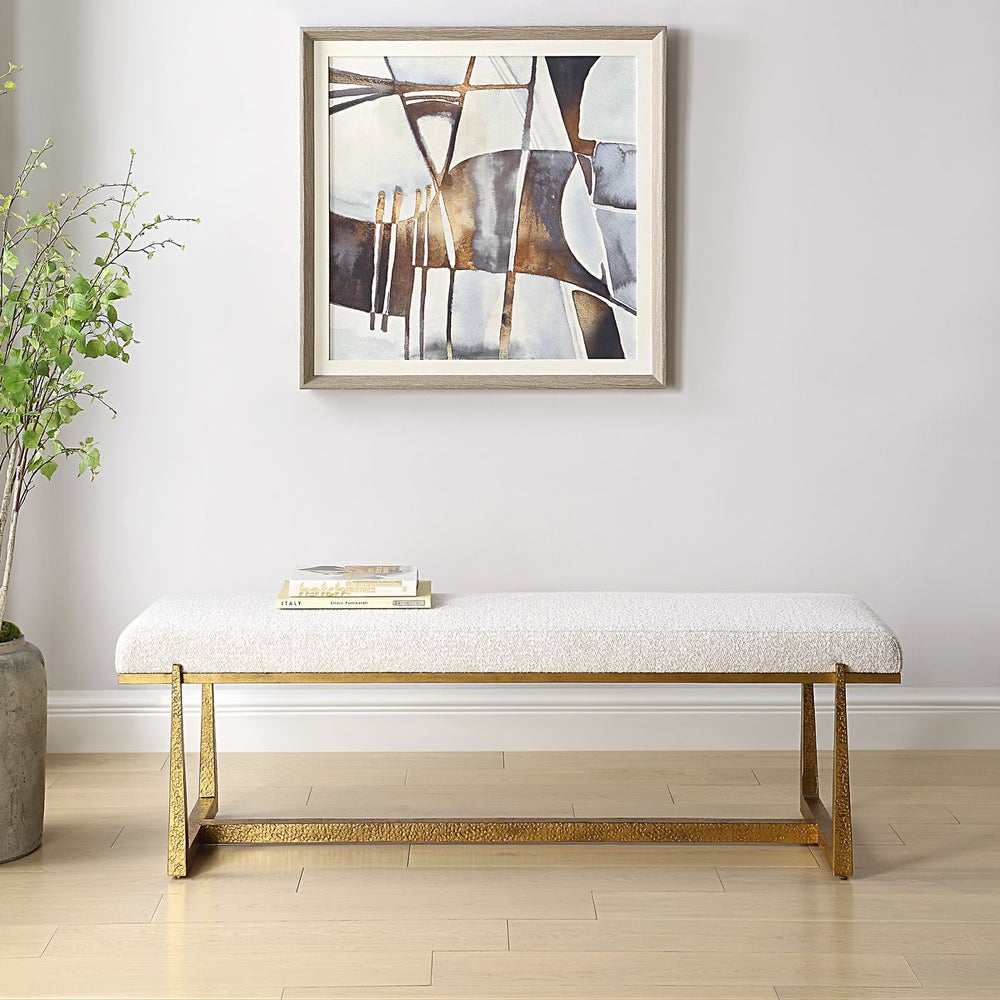Uttermost Midas Bench With Textured Antique Gold Finish - Image 1