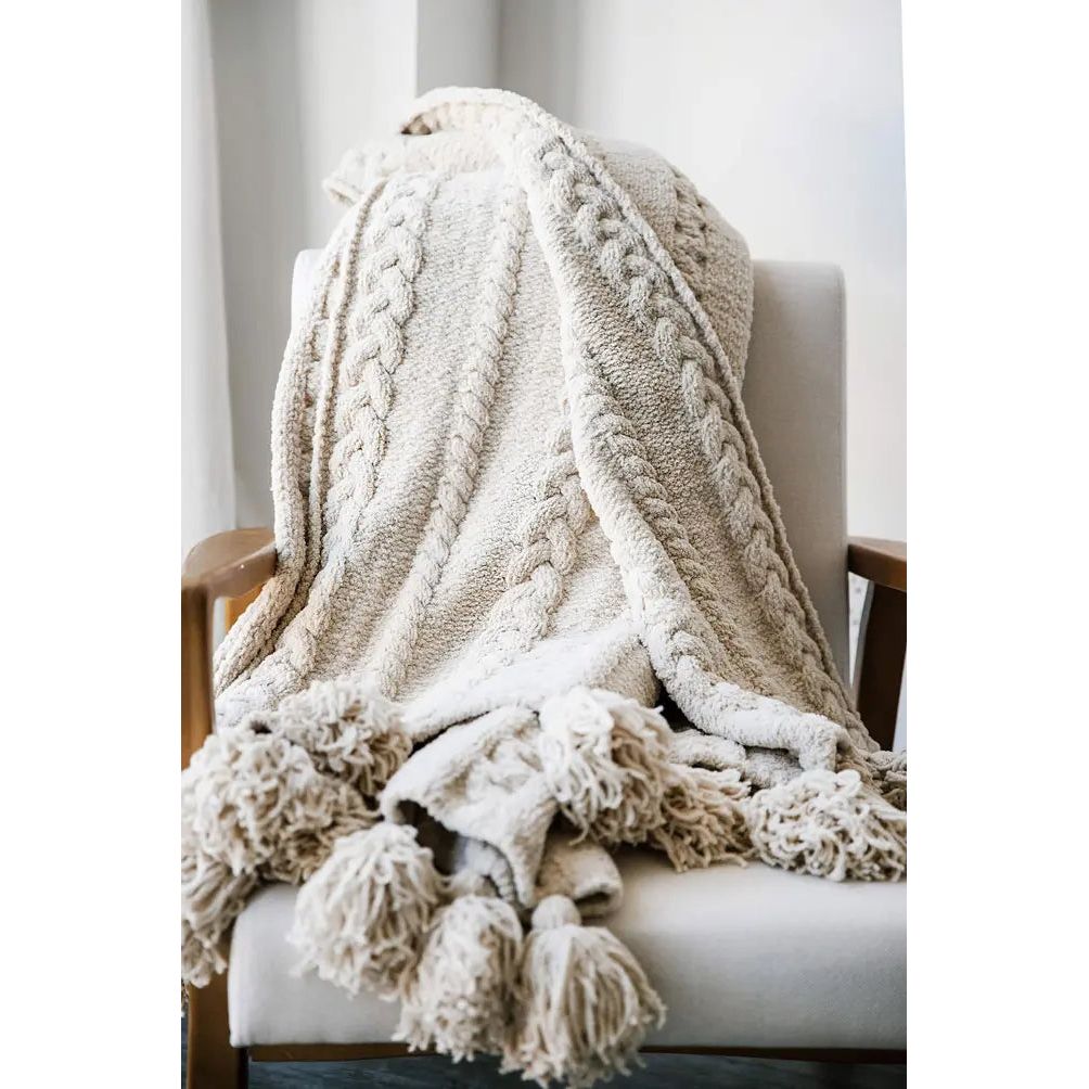 Sunday Citizen Snug Braided Pom Pom Throw in Sahara Tan ~ 75 x 52 - Image 2