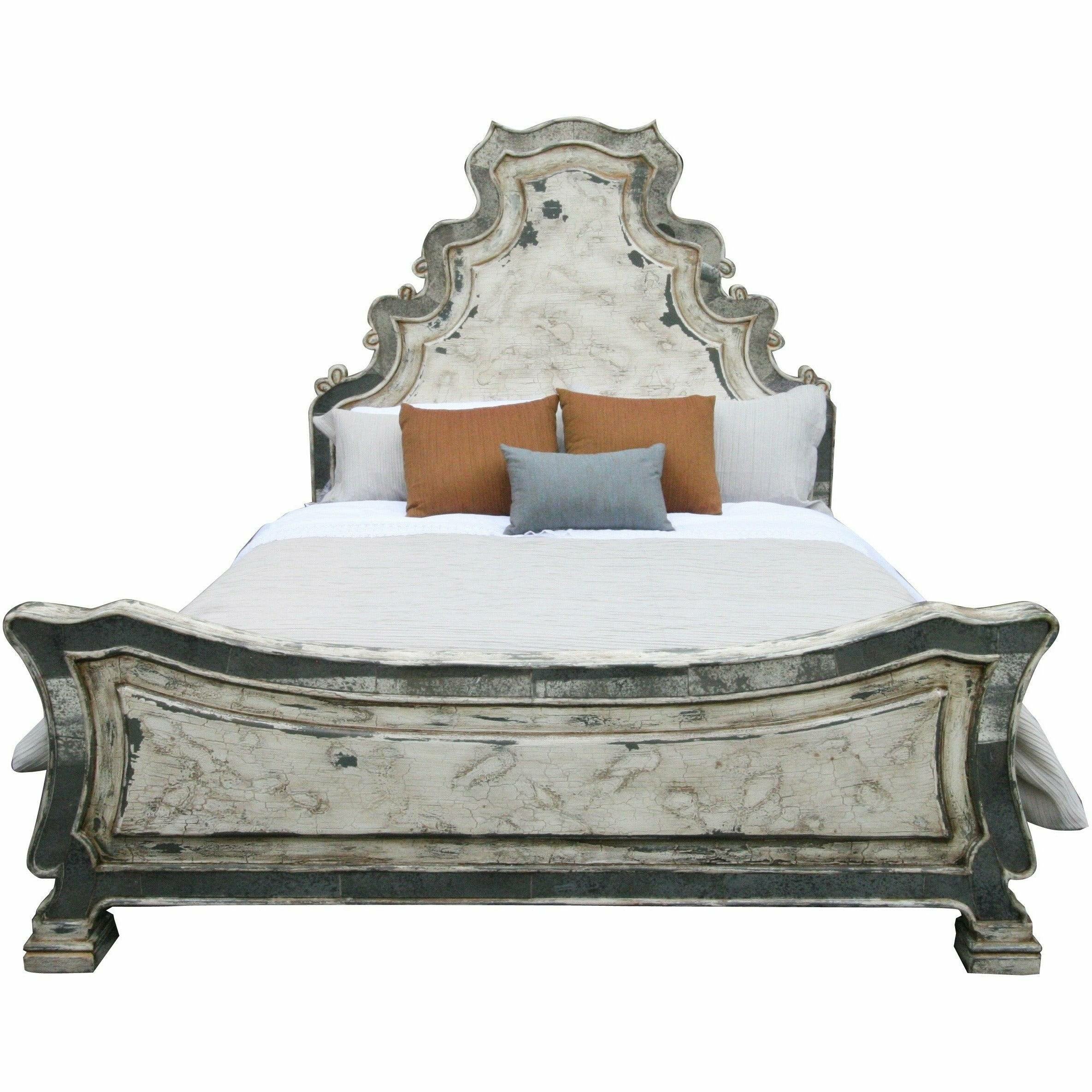Casa Bonita Hand-Painted Carved Wood and Antiqued Mirror Sophie King Size Bed - Image 2