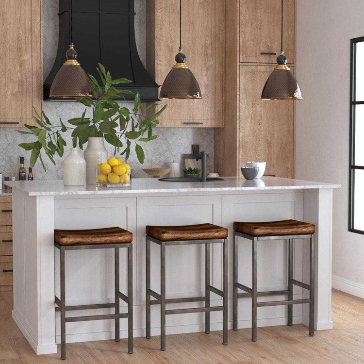 Uttermost Beck Dark Walnut Wood Bar Stool With Industrial Iron Base