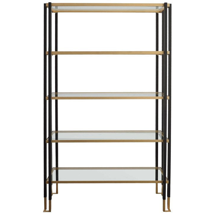 Uttermost Kentmore Contemporary Matte Black & Brushed Gold Iron Etagere Bookcase - Image 2