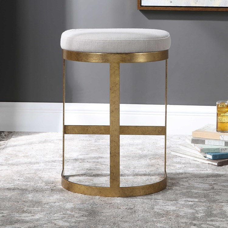Uttermost Ivanna Off White Linen Performance Fabric Counter Stool With Antiqued Gold Iron Base - Image 3