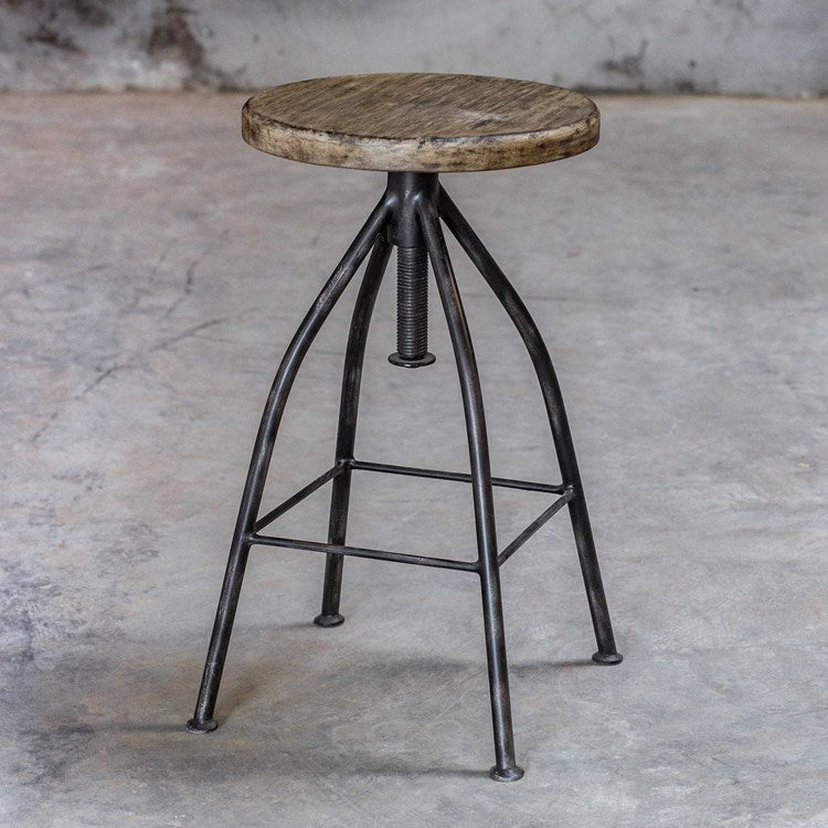 Uttermost Dalvin Driftwood Pub Stool With Industrial Iron Base - Image 3