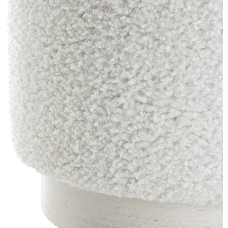 Uttermost Avila White Faux Shearling Fabric Round Ottoman - Image 2