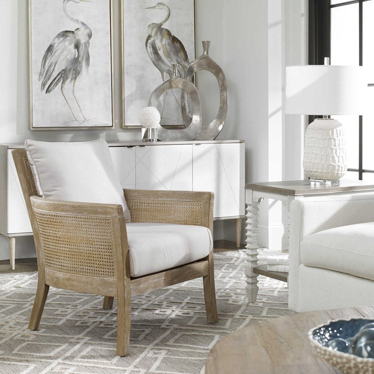 Uttermost Encore Off-White Performance Fabric Cane Armchair - Image 1