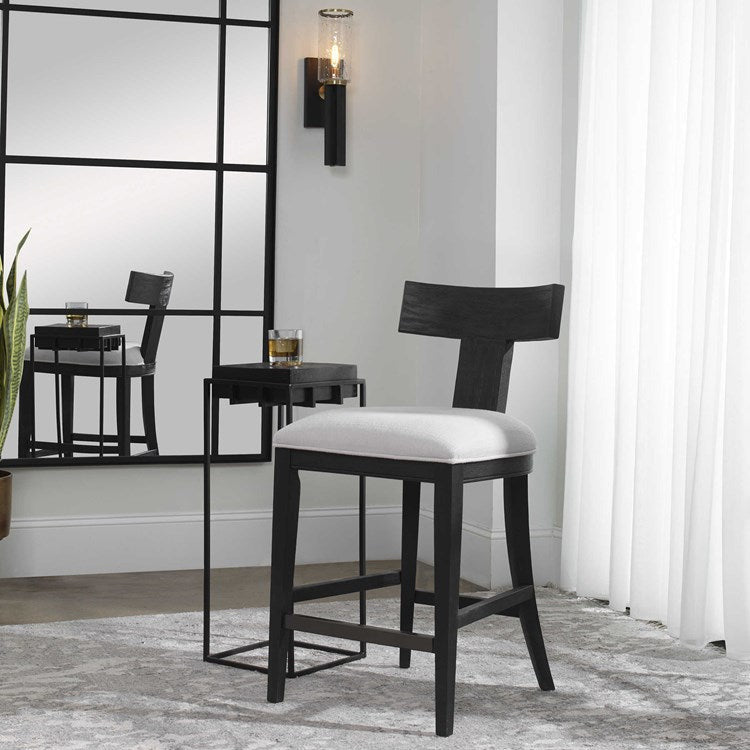 Uttermost Idris White Performance Fabric Charcoal Black Wood Counter Stool - Image 3