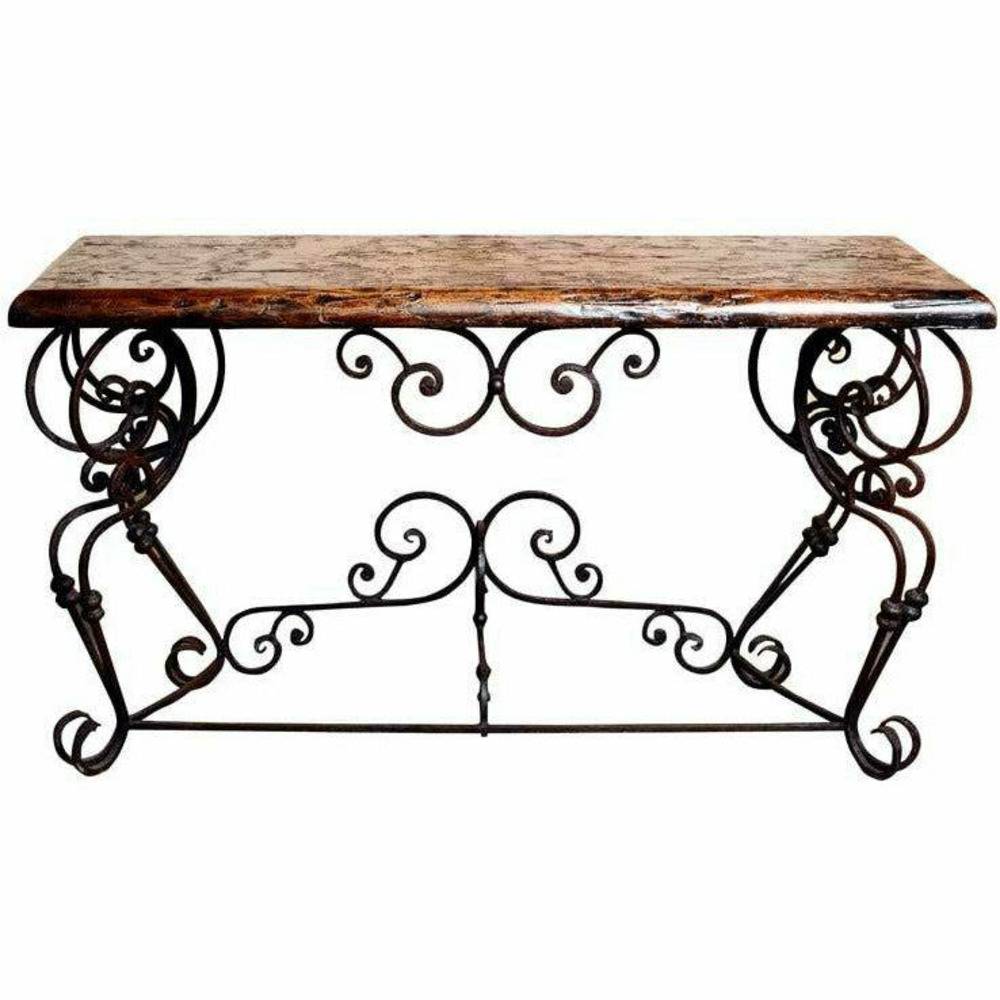 Casa Bonita Peruvian Hand-Painted Carved Wood and Hand Forged Iron Santander Console Table - Image 1