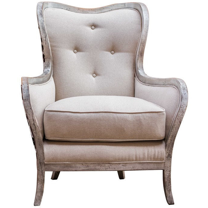 Uttermost Chalina Linen with Velvet Back Aged Bone Wood Accent Chair - Image 3