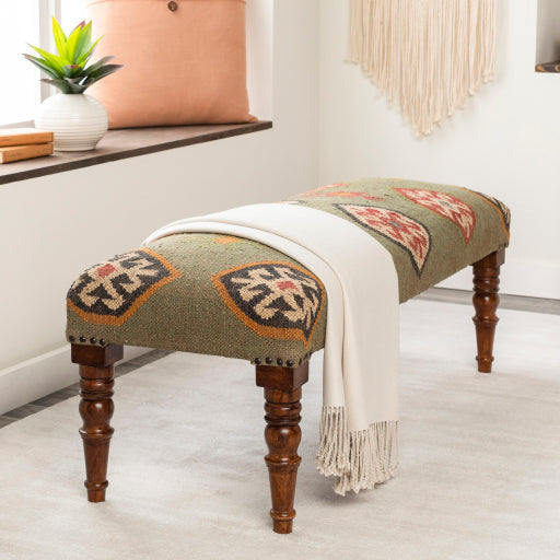 Surya Panja Modern Rustic Hand Woven Fabric Bench With Wood Base PAJ-003 - Image 1